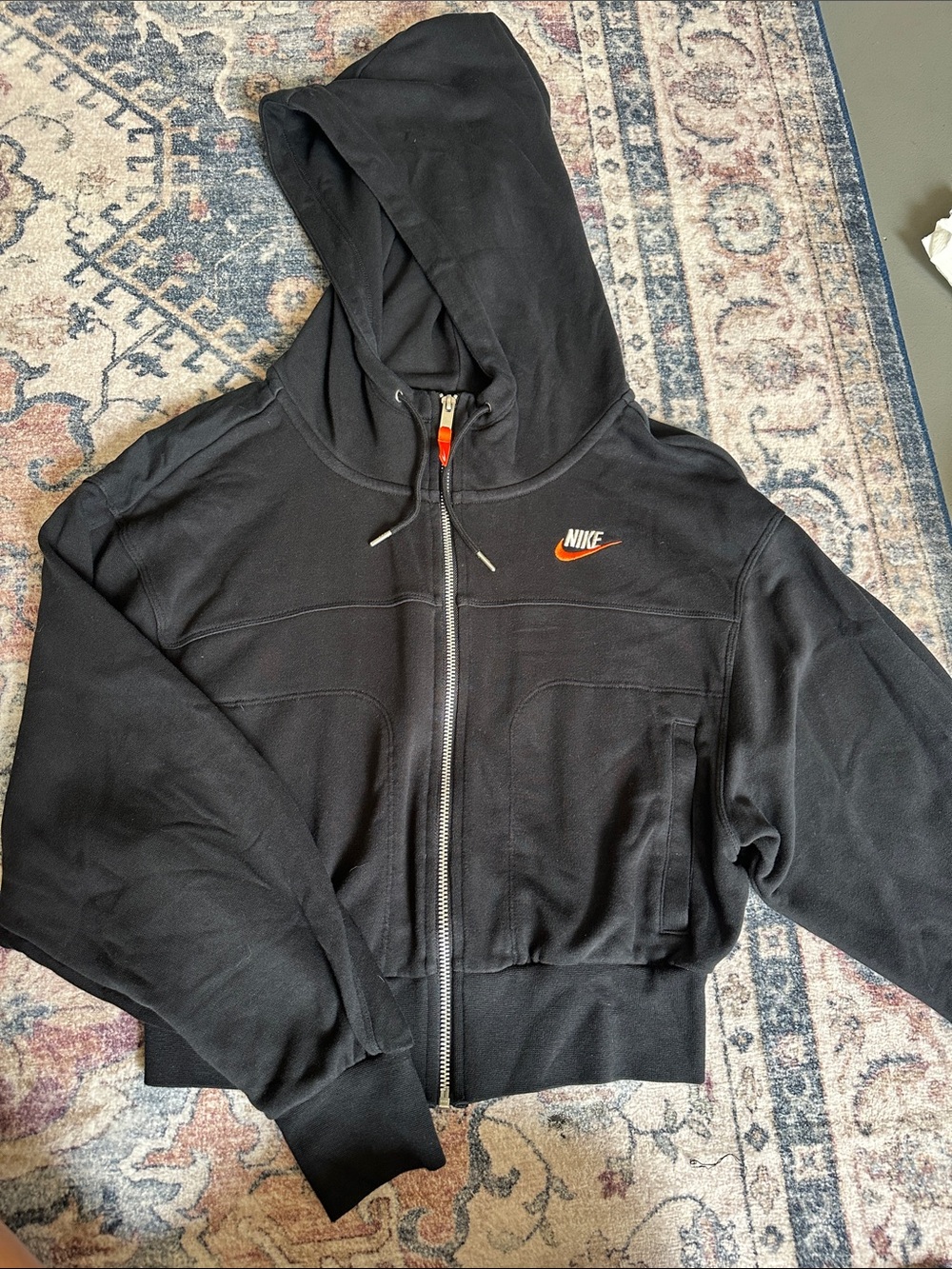 Nike Black Full-Zip Hoodie with Orange Swoosh